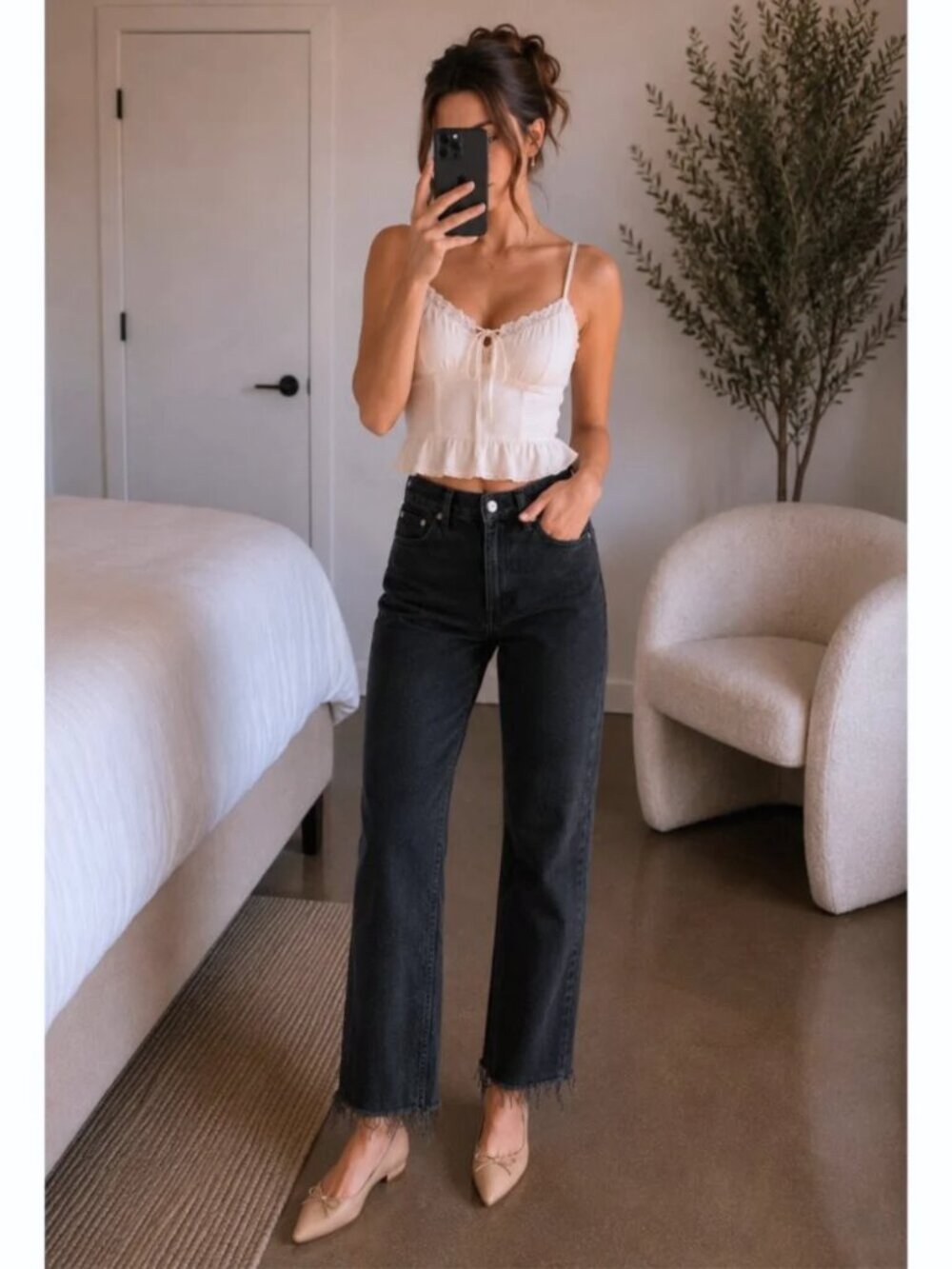 Everlane The Way-High Straight Jeans 26 Black Coal Raw Hem $148